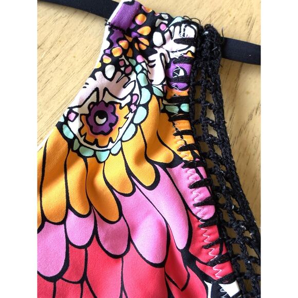 Trina Turk Ibiza Bikini Sz 6 Peacock Feathers Multicolored print Crochet Boho - Picture 13 of 16